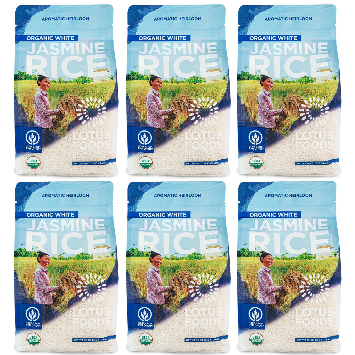 Lotus Foods Organic White Jasmine Rice – Gluten Free, USDA Organic, Vegan, 30 oz (Pack of 6)