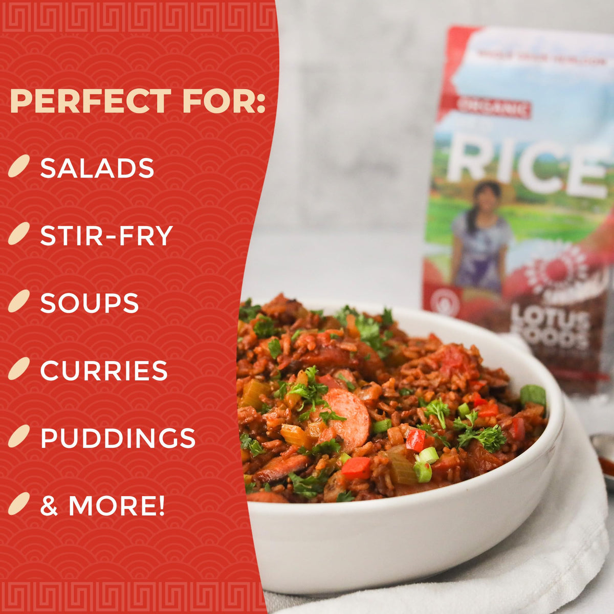 Lotus Foods Organic Red Rice - Gluten-Free Whole Grain, Non-GMO, USDA Organic, 15 oz Bags (Pack of 6)