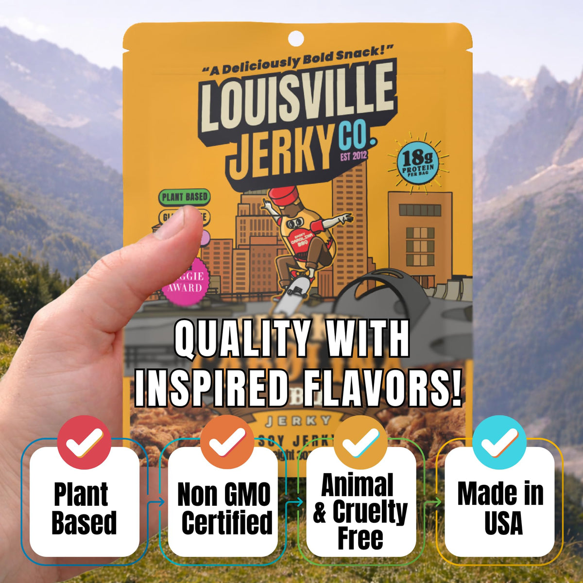 Louisville Vegan Jerky – Sweet & Smoky Carolina Mustard BBQ, 3oz x3 Plant-Based Jerky