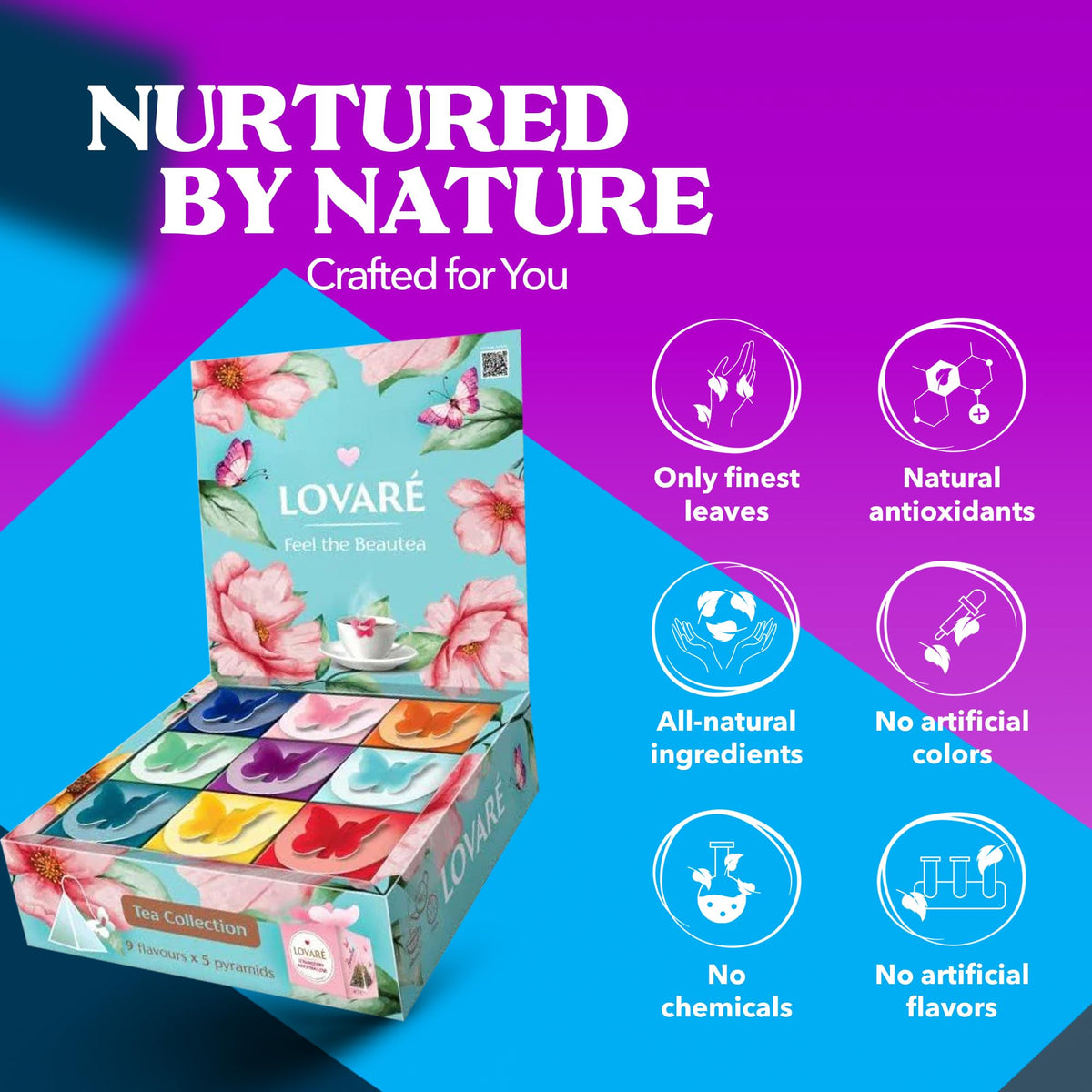 LOVARE Assorted Tea Pyramid Bags 45 Pack – 9 Flavors Sampler (Ukraine)