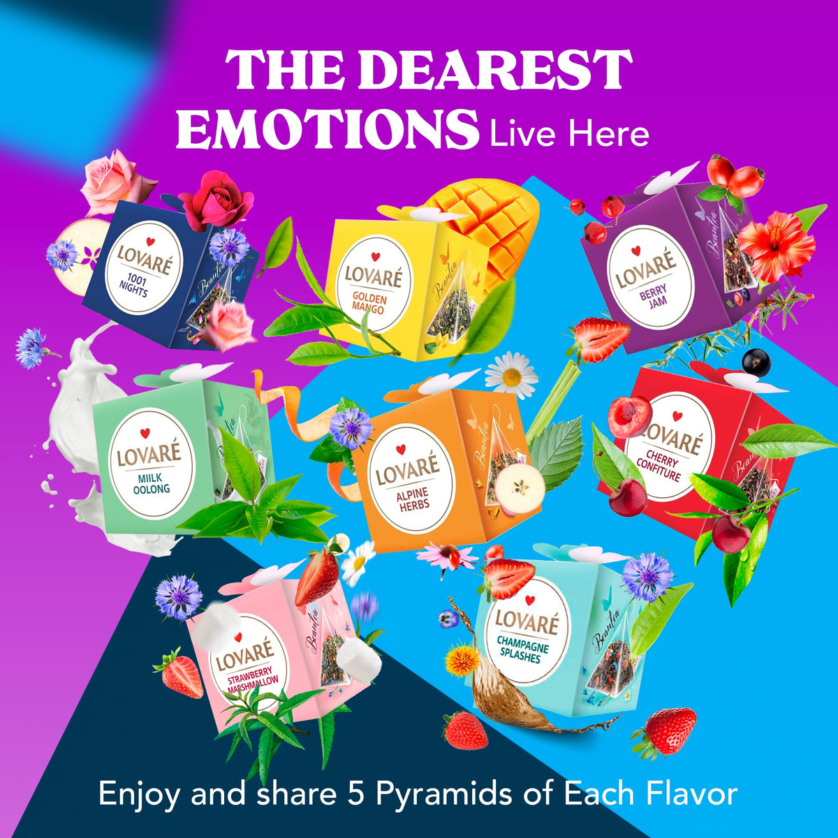 LOVARE Assorted Tea Pyramid Bags 45 Pack – 9 Flavors Sampler (Ukraine)