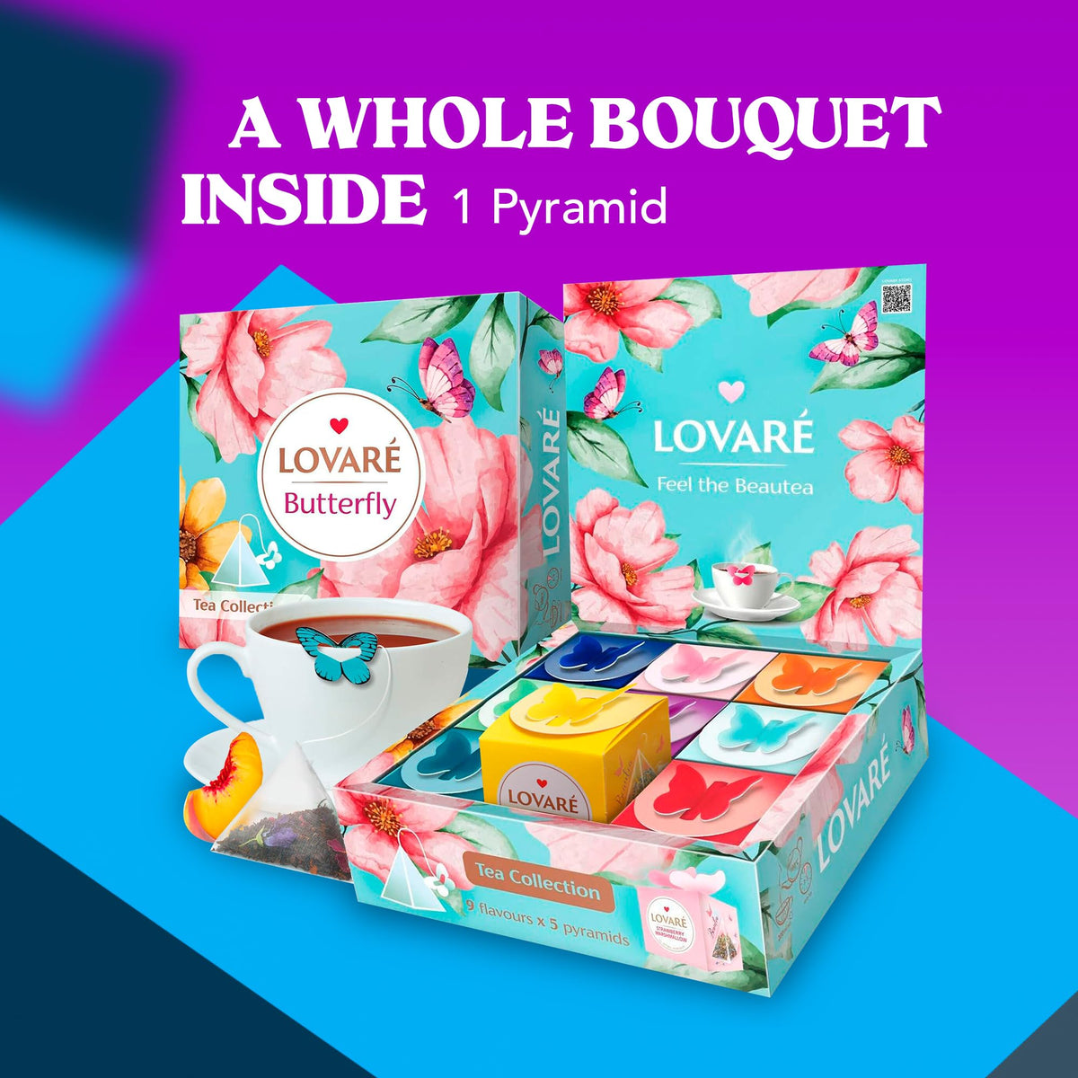 LOVARE Assorted Tea Pyramid Bags 45 Pack – 9 Flavors Sampler (Ukraine)