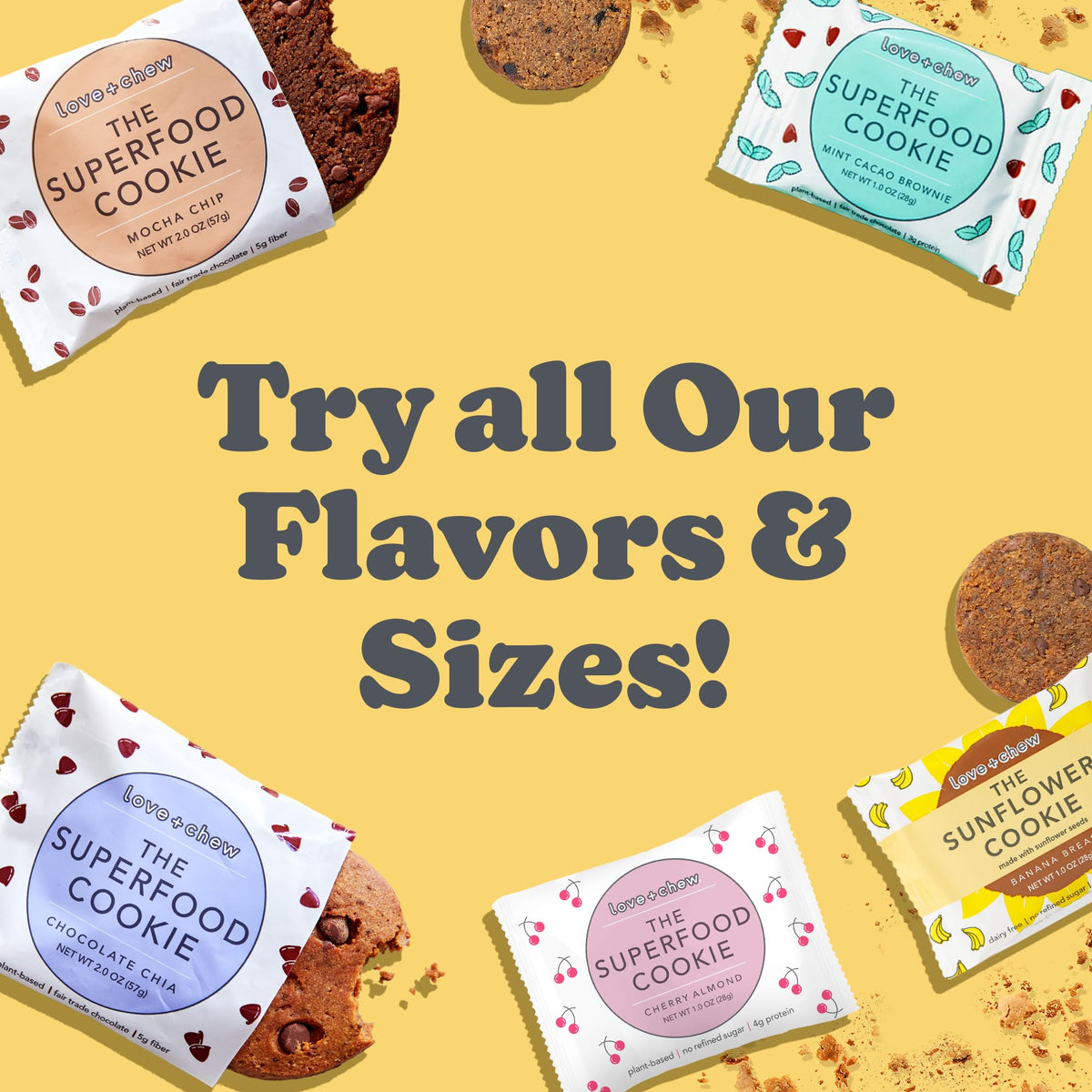 Love + Chew Superfood Soft Baked Cookies – Vegan, Gluten Free, Banana Bread, 7g Protein, 12 Pack
