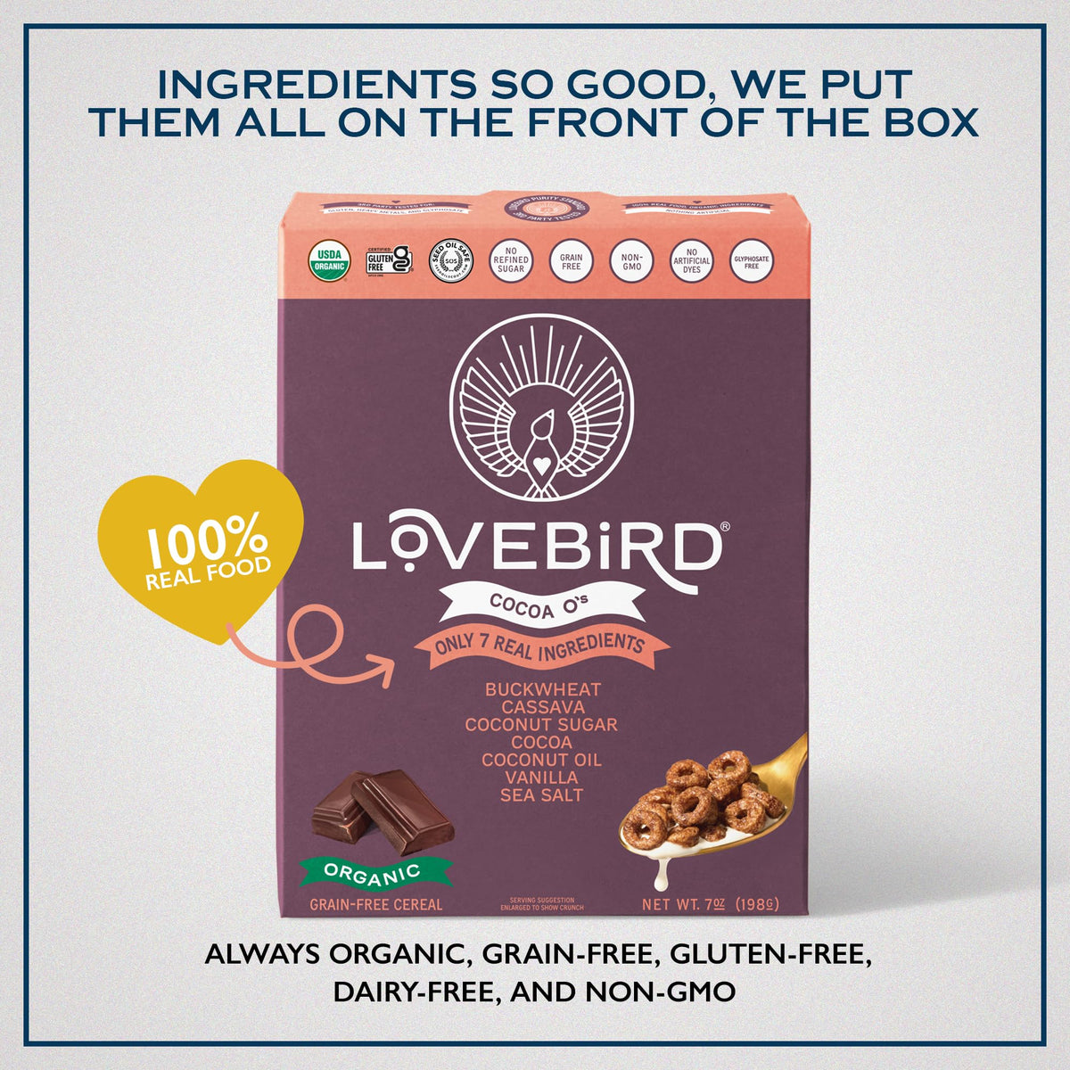 Lovebird Organic Grain-Free Cereal – 3-Pack (Honey, Cinnamon, Unsweetened) – Gluten Free, Paleo & Keto Friendly