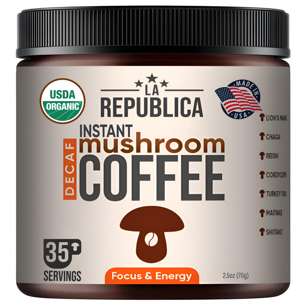 LRLA Superfoods La Republica DECAF Organic Mushroom Coffee – 35 Servings (Decaf)