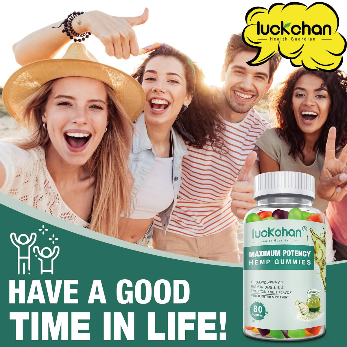 LUCKCHAN Hemp Gummies – Extra Strength Organic Hemp Oil Gummies (2-Pack) for Adults