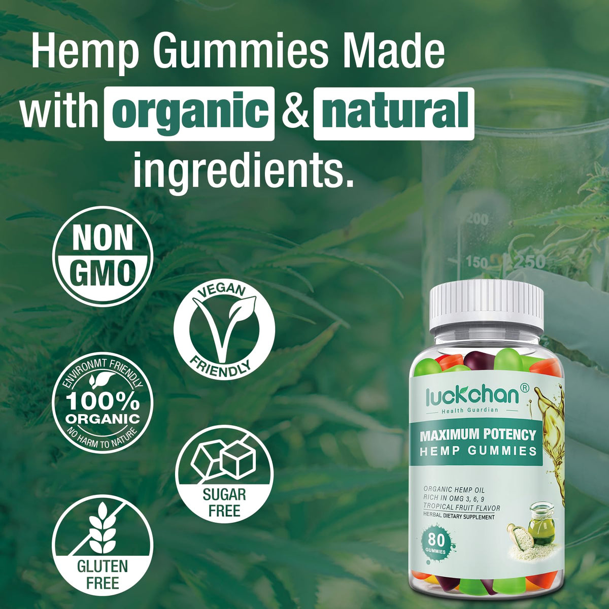 LUCKCHAN Hemp Gummies – Extra Strength Organic Hemp Oil Gummies (2-Pack) for Adults
