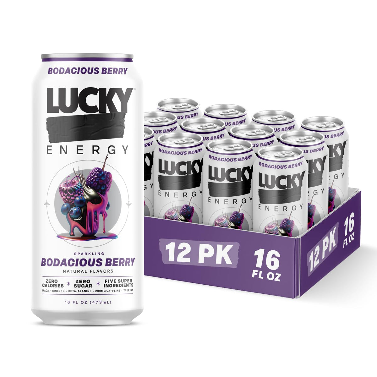 Lucky Energy Bodacious Berry Sugar Free Energy Drink 12-Pack | 16oz Cans