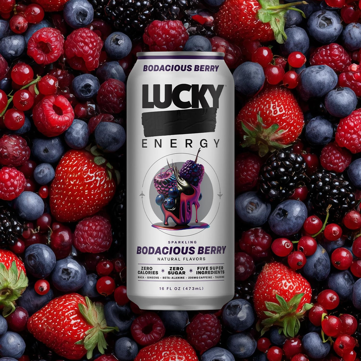 Lucky Energy Bodacious Berry Sugar Free Energy Drink 12-Pack | 16oz Cans