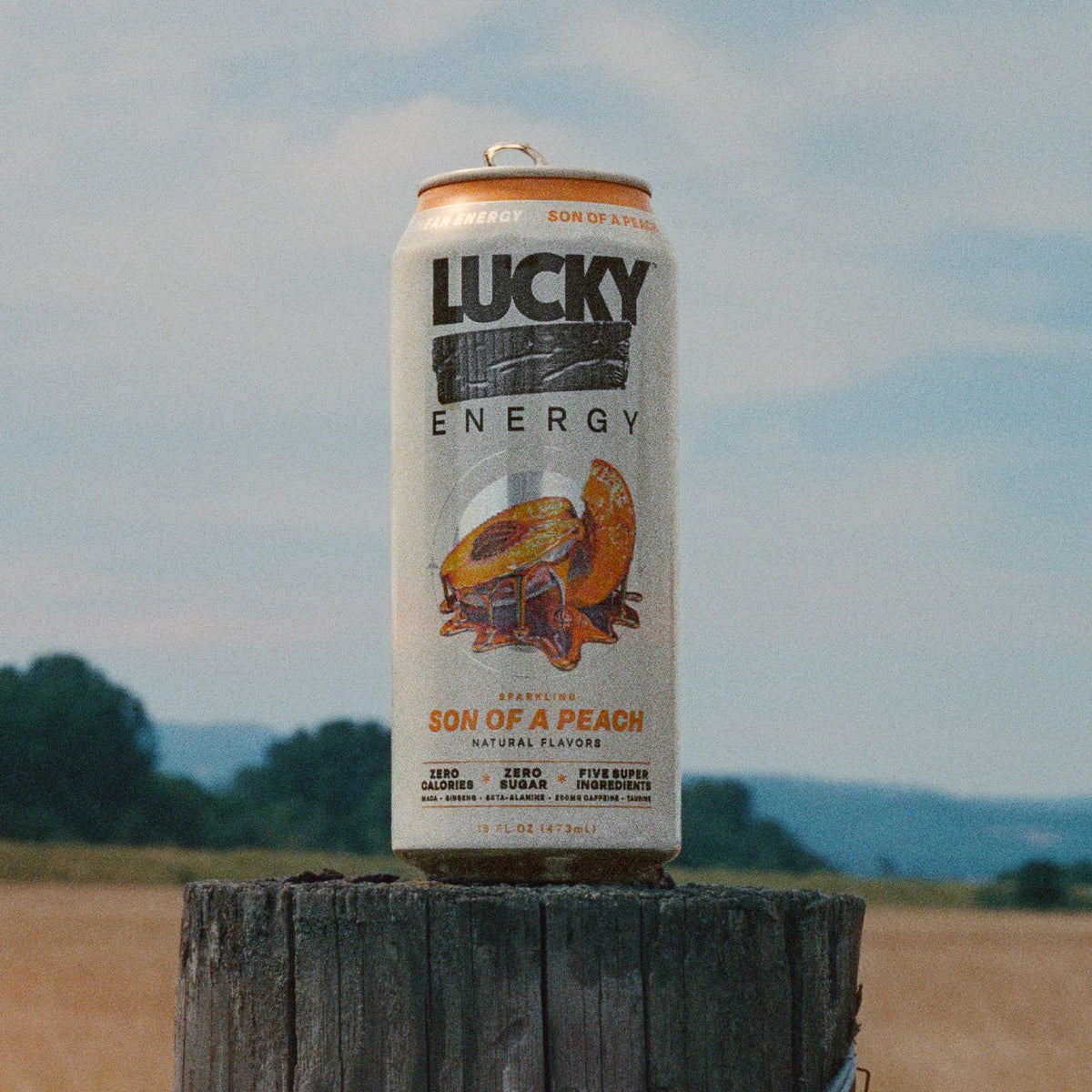 Lucky Energy Son of a Peach Sugar Free Energy Drinks – 16oz Cans, 12-Pack
