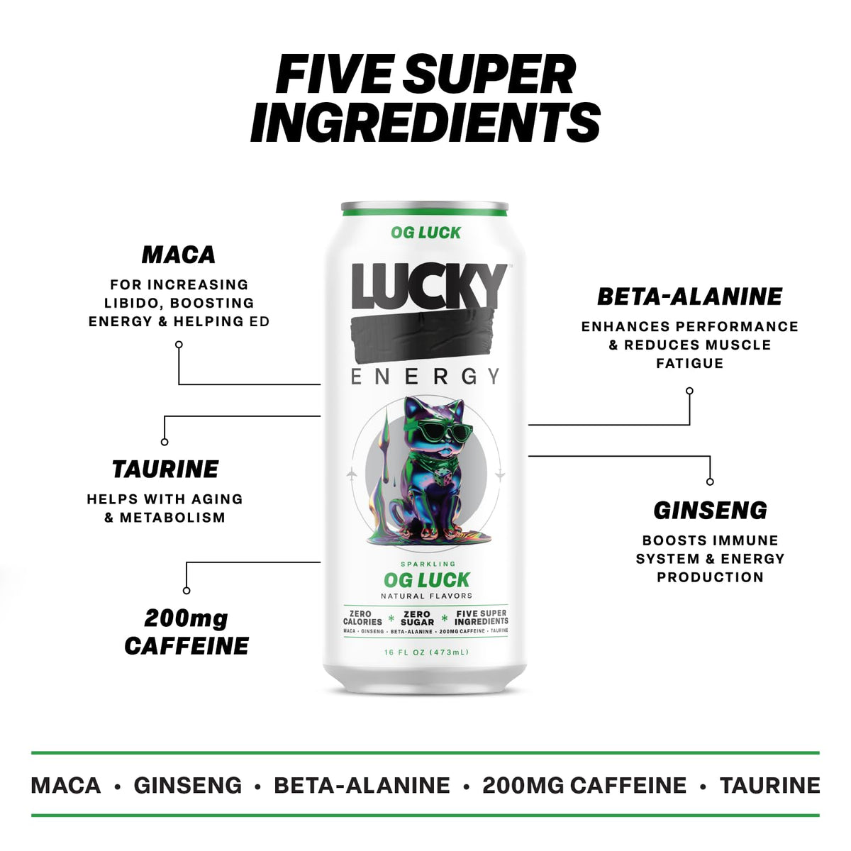 Lucky Energy Sugar Free OG Luck Energy Drinks, 16oz Cans (12-Pack)