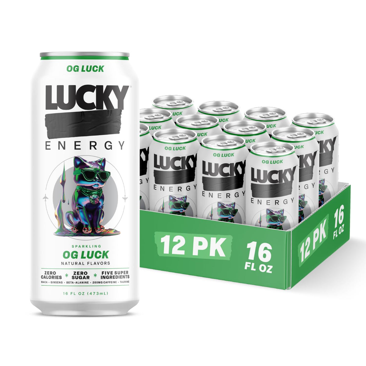 Lucky Energy Sugar Free OG Luck Energy Drinks, 16oz Cans (12-Pack)