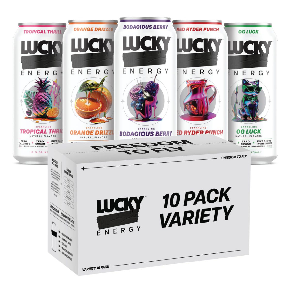 Lucky Energy Sugar-Free 16oz – 10-Can Variety Pack