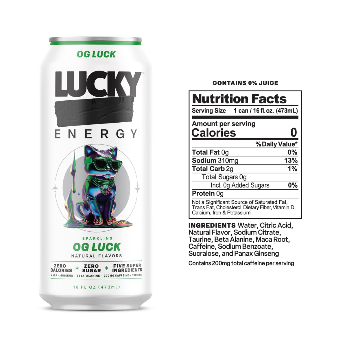 Lucky Energy Sugar Free OG Luck Energy Drinks, 16oz Cans (12-Pack)