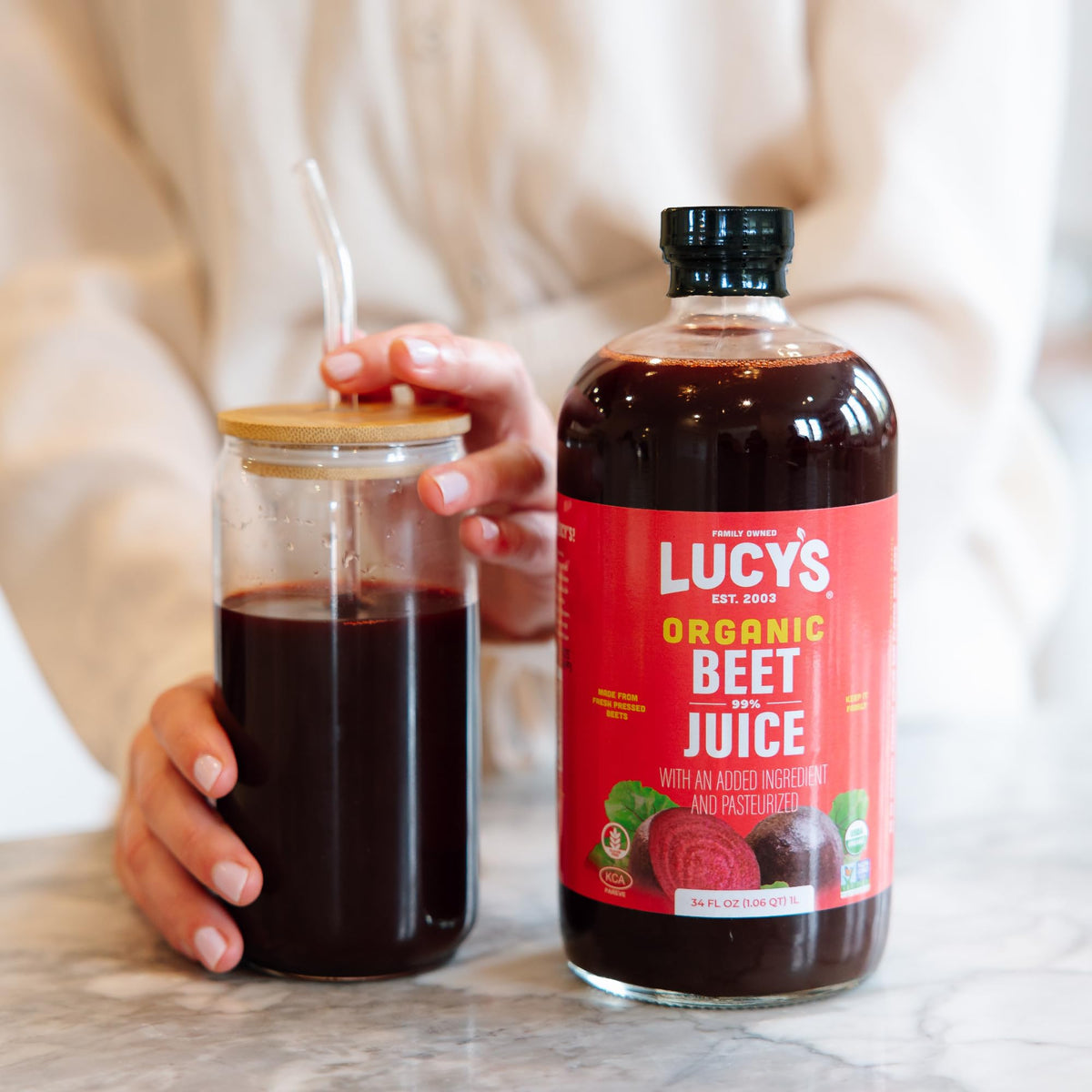 Lucy’s Organic Beet Juice – 34 oz Glass Bottle, Fresh Pressed & Pasteurized