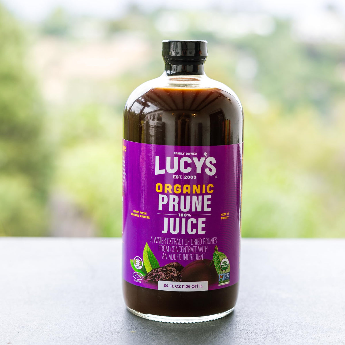 Lucy’s Family Owned Organic Prune Juice — 2 x 34oz Glass Bottles, 100% Prune Juice