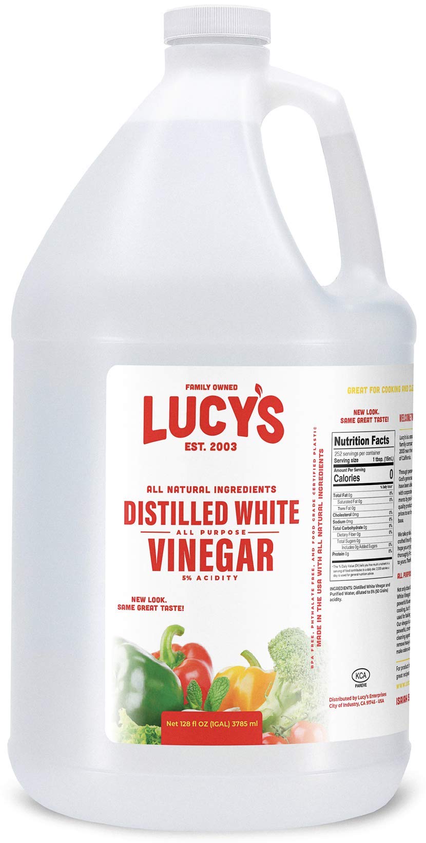 Lucy's Natural Distilled White Vinegar - 1 Gallon, 5% Acidity, Family-Owned