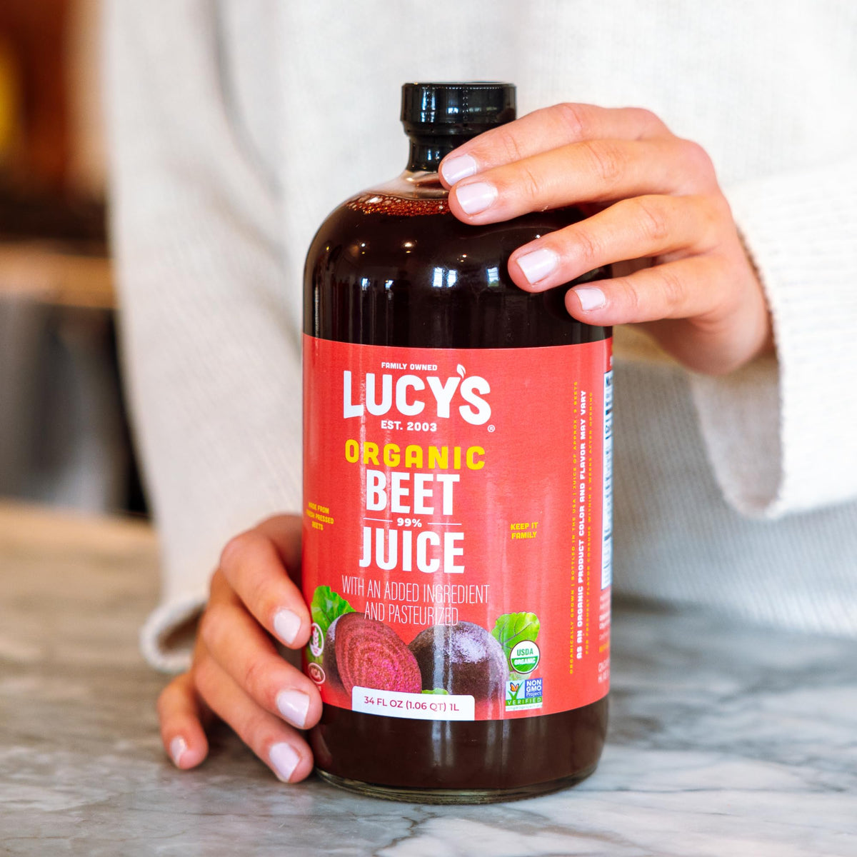 Lucy’s Organic Beet Juice – 34 oz Glass Bottle, Fresh Pressed & Pasteurized