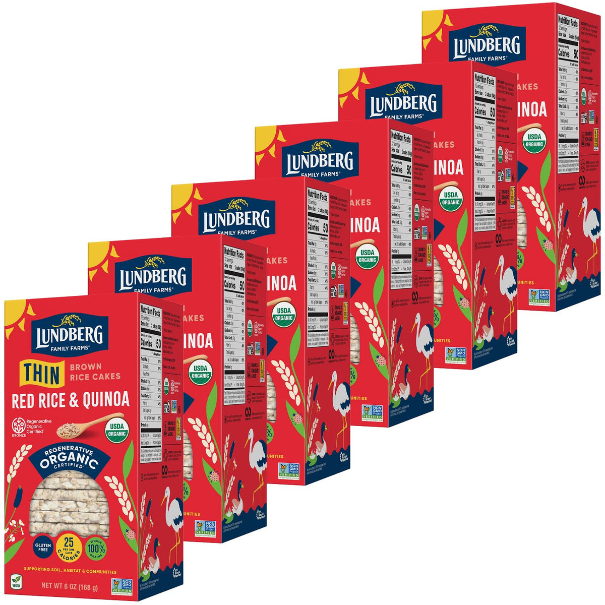 Lundberg Thin Brown Rice Cakes – Red Rice & Quinoa, Regenerative Organic Certified, 6-Pack