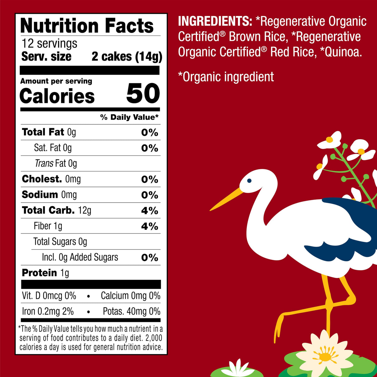 Lundberg Thin Brown Rice Cakes – Red Rice & Quinoa, Regenerative Organic Certified, 6-Pack