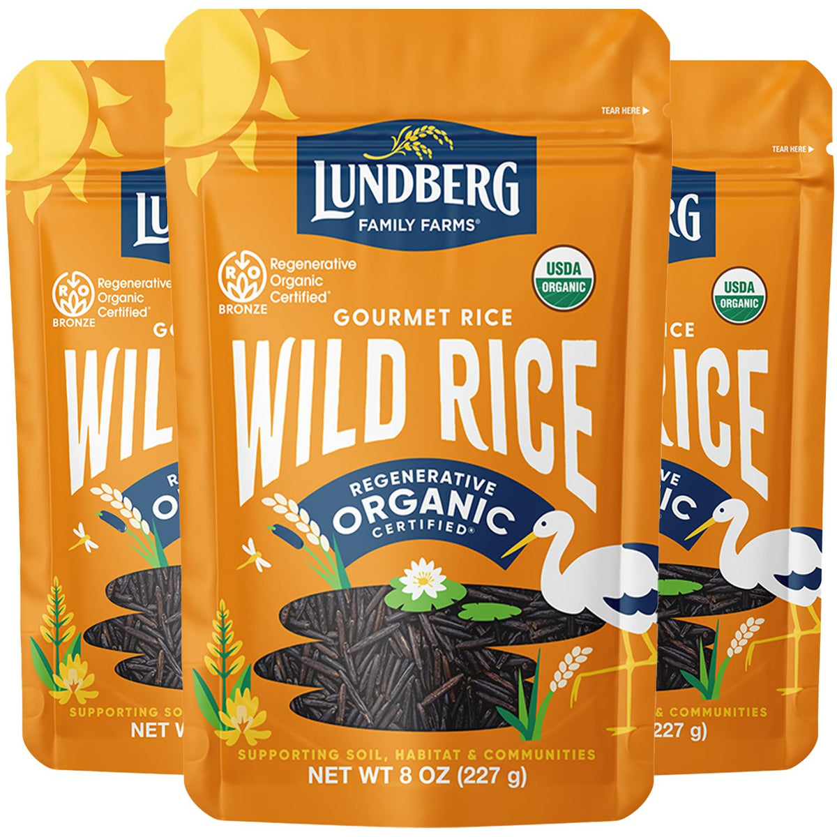 Lundberg Wild Rice – Regenerative Organic Certified, 3-Pack (8 oz each) – California-Grown, 100% Whole Grain