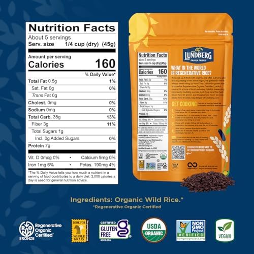 Lundberg Wild Rice – Regenerative Organic Certified, 3-Pack (8 oz each) – California-Grown, 100% Whole Grain