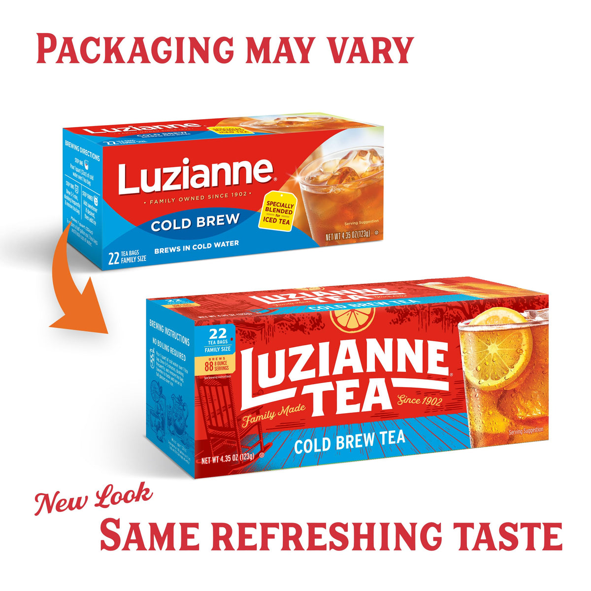 Luzianne Unsweetened Cold Brew Black Iced Tea Bags – Family Size 22ct Box (Pack of 4)