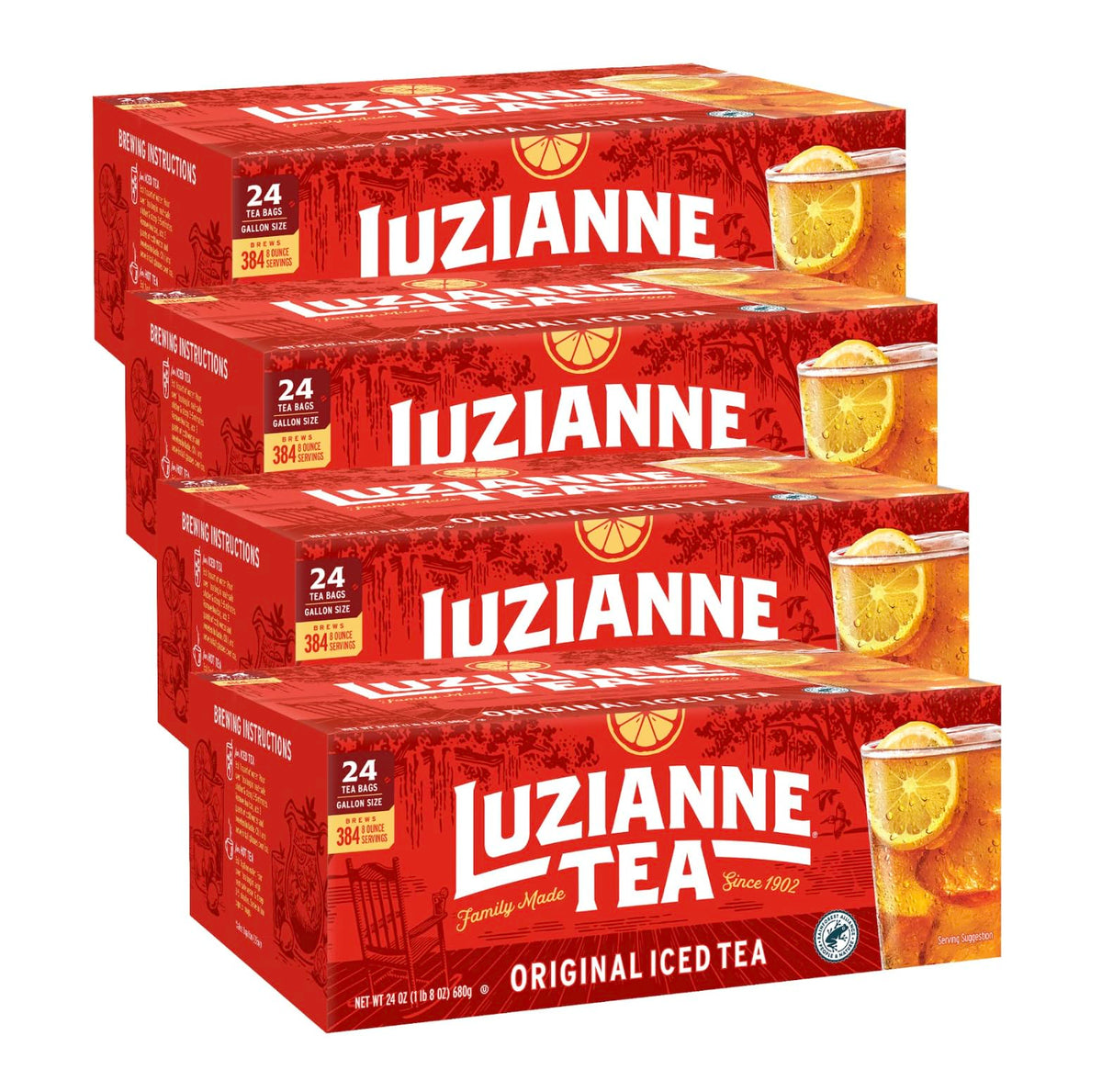 Luzianne Unsweetened Iced Tea Bags – Gallon Size, 24ct Box (Pack of 4)