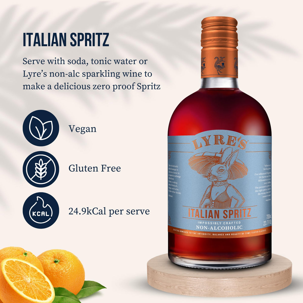 Lyre's Italian Spritz – Premium Non-Alcoholic Bitter Orange Spritz, 700ml Bottle with NEW Screw Cap