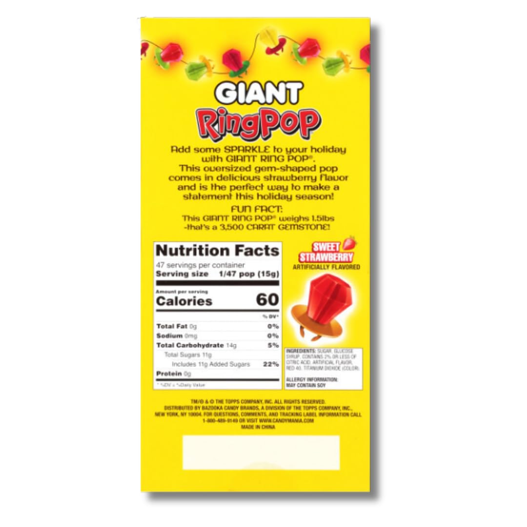 Lyza's Sweets & Treats Giant Ring Pop Gift – 1.5 lb Strawberry Ring Pop