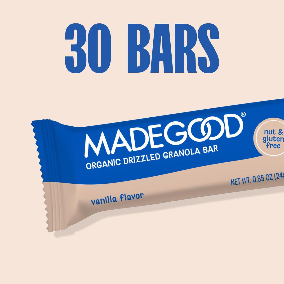 MadeGood Chocolate Drizzled Granola Bars, Vanilla – 30 Count, Bulk Gluten Free Snacks