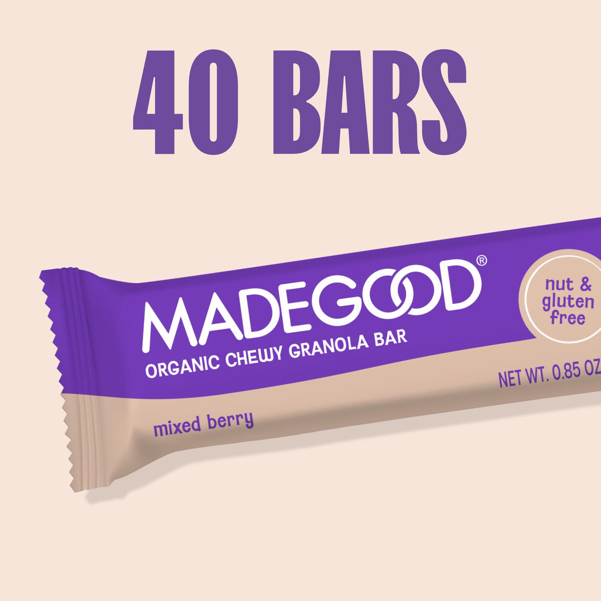 MadeGood Mixed Berry Granola Bars – Gluten Free & Organic Snack (40 Count, 0.85 oz Each)