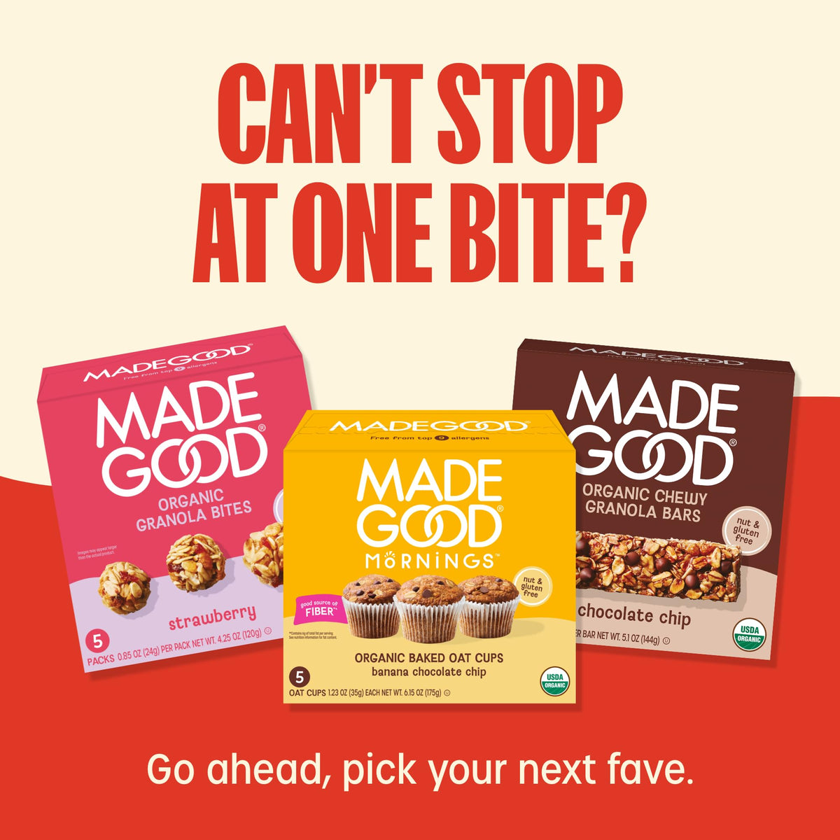 MadeGood Mornings Soft-Baked Oat Bars Variety Pack (30 Count) – Gluten-Free, Organic, Allergy-Friendly
