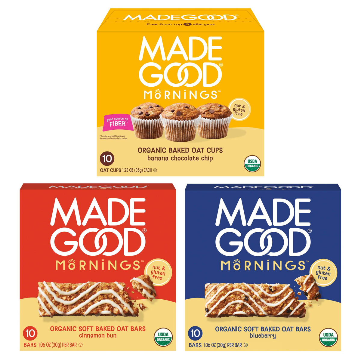 MadeGood Mornings Soft-Baked Oat Bars & Oat Cups Variety Pack (30 Count) – Organic, Allergen-Friendly