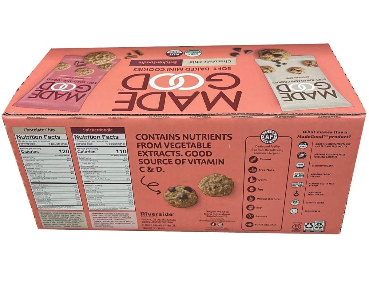 MadeGood Soft Baked Mini Cookies – 32-Pack (16 Chocolate Chip + 16 Snickerdoodle)