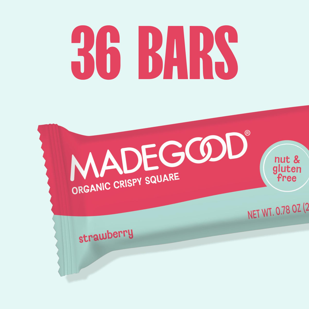 MadeGood Crispy Squares Strawberry – Gluten Free Snack Bars, 36 Count