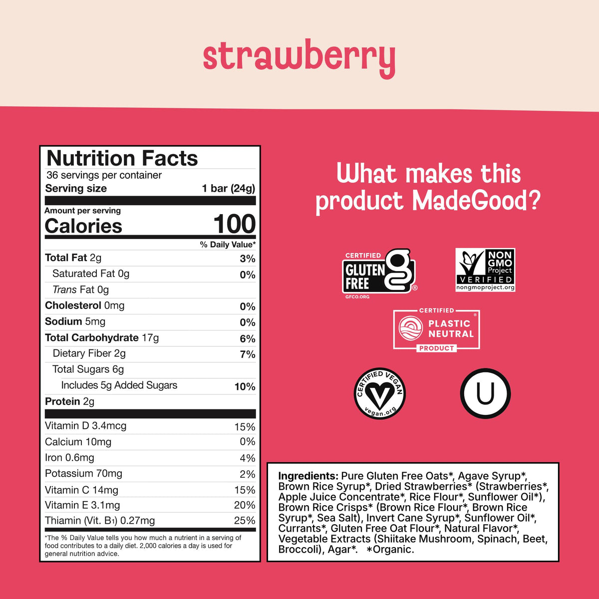 MadeGood Strawberry Granola Bars — Gluten-Free, Vegan, 36-Count