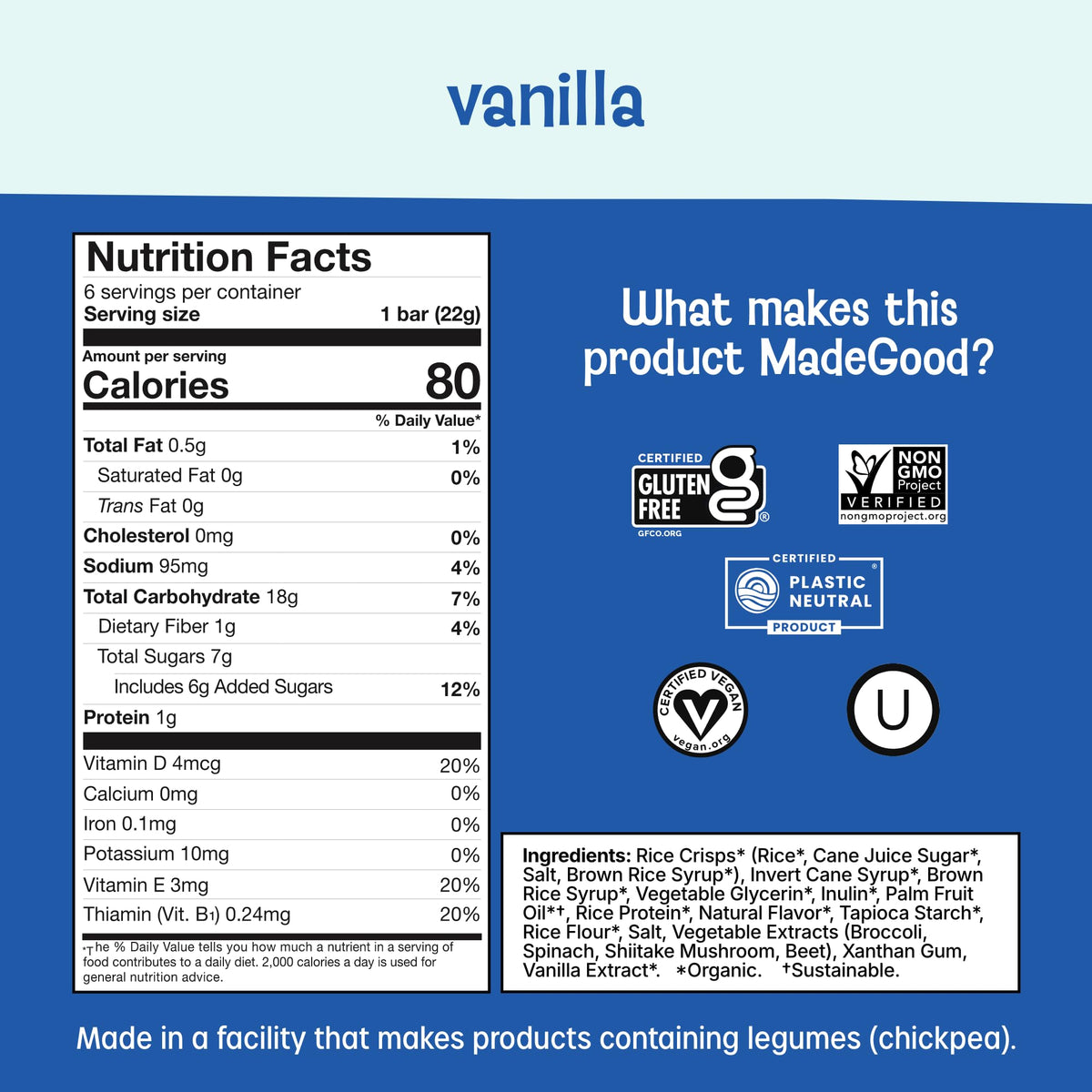MadeGood Crispy Squares Vanilla – Gluten Free, Organic, Vegan Snack (36 Count)