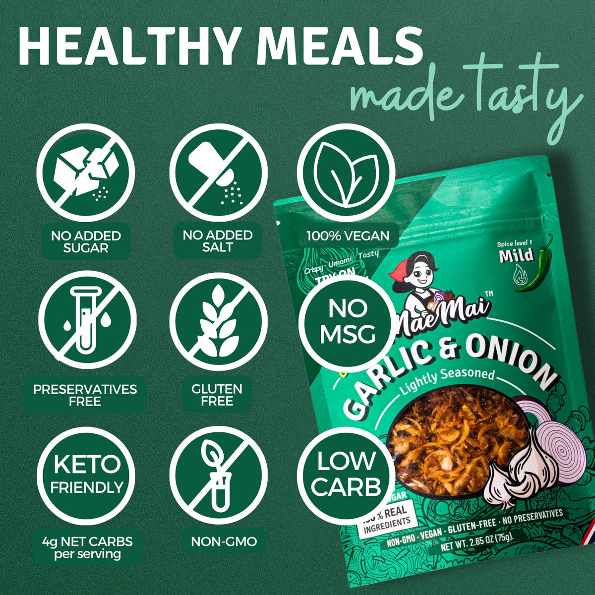 MaeMai Crispy Onion Garlic Flakes (MILD) – 3 Pack, Gluten Free & Vegan, 9.51 oz