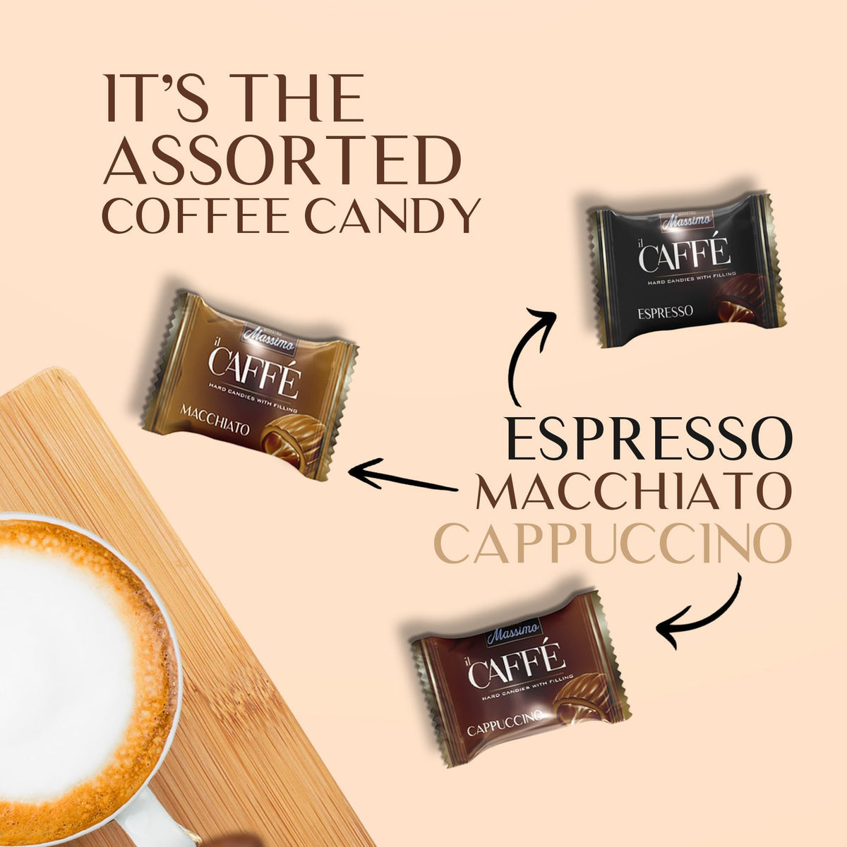 Maestro Massimo Assorted Coffee Candy – 2.2 lb Bulk Bag, 3mg Caffeine per Candy, Espresso, Macchiato & Cappuccino