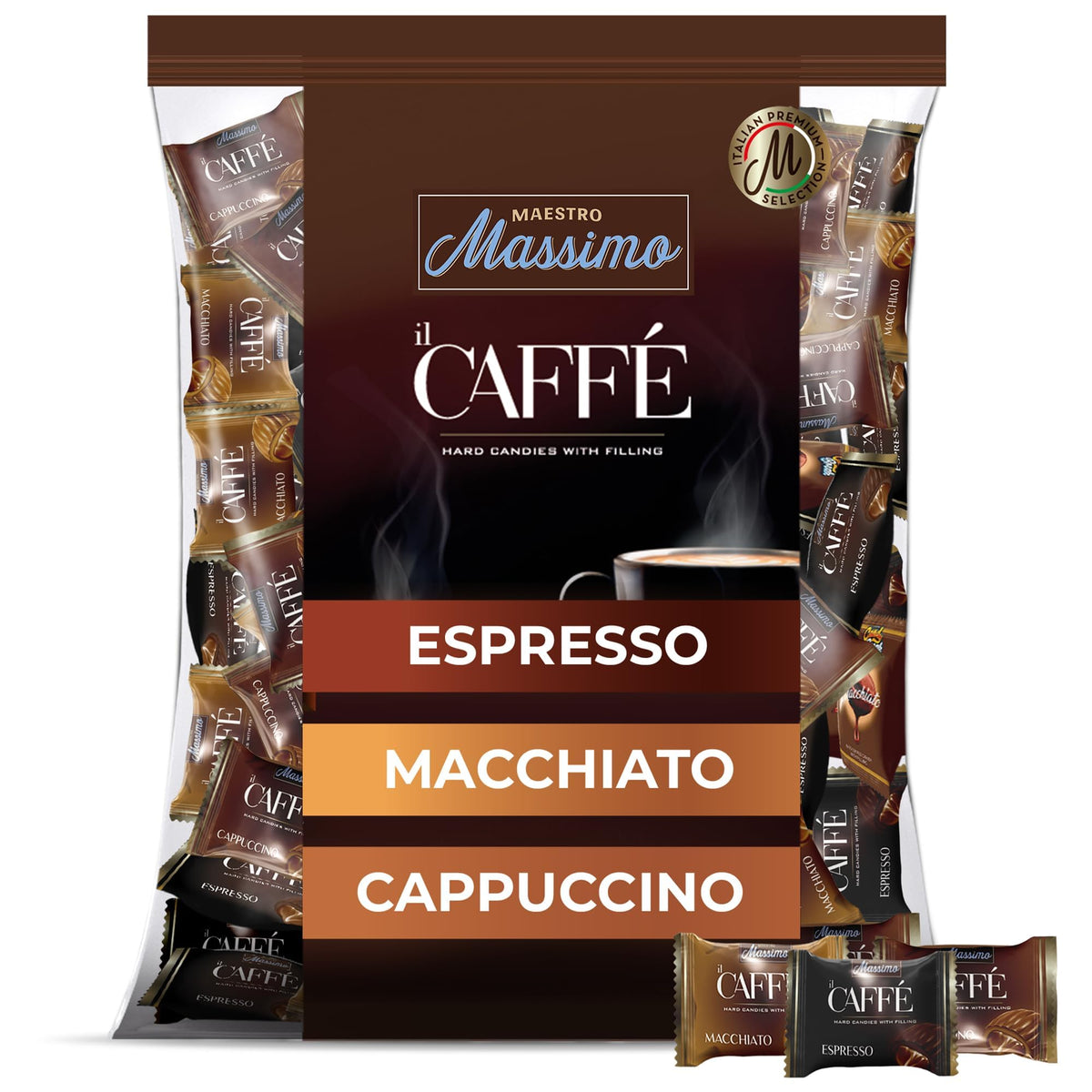 Maestro Massimo Assorted Coffee Candy – 2.2 lb Bulk Bag, 3mg Caffeine per Candy, Espresso, Macchiato & Cappuccino