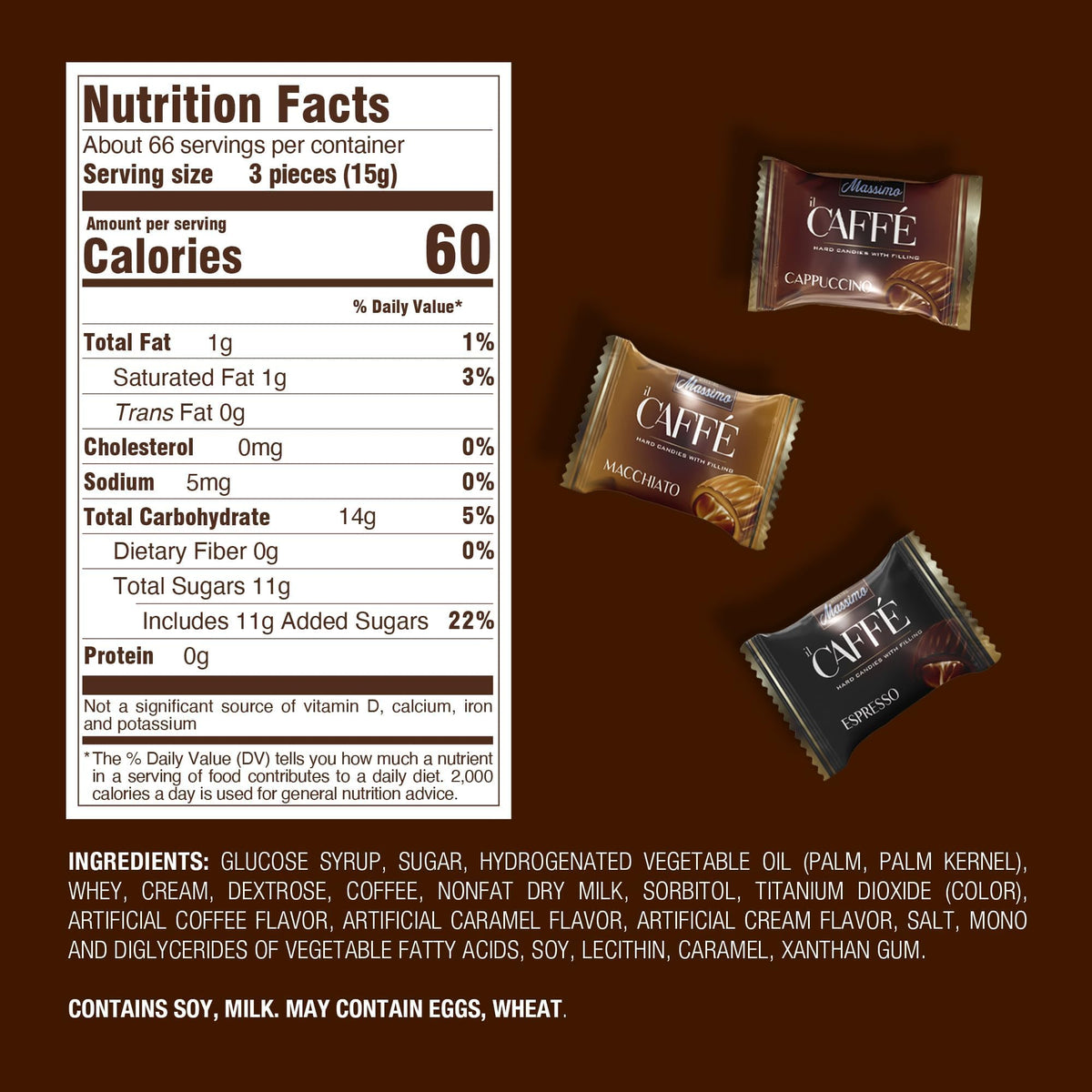 Maestro Massimo Assorted Coffee Candy – 2.2 lb Bulk Bag, 3mg Caffeine per Candy, Espresso, Macchiato & Cappuccino