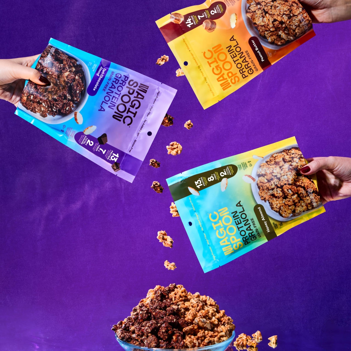Magic Spoon High Protein Granola Low Sugar 3-Pack | Honey Almond, Dark Chocolate Almond & Peanut Butter