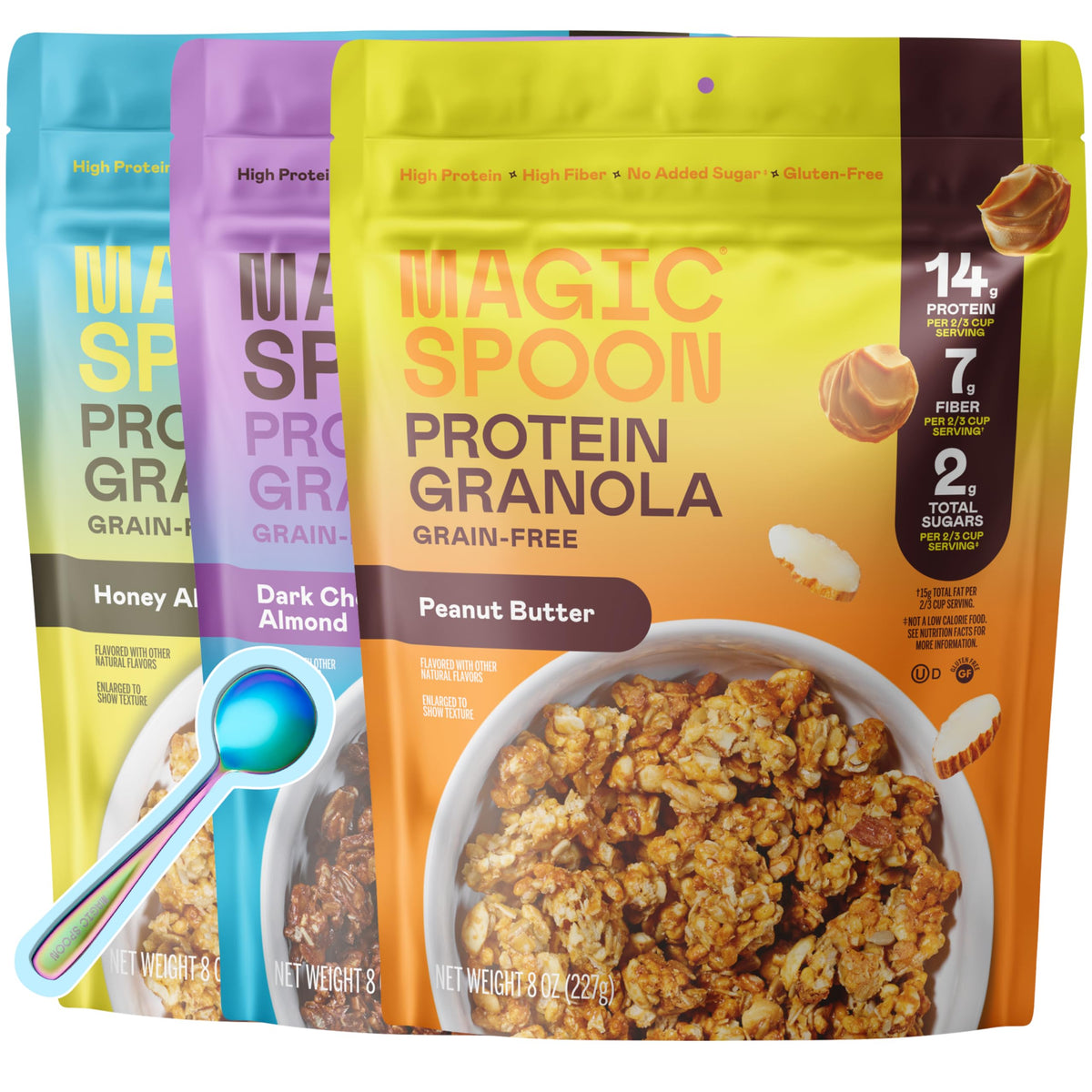 Magic Spoon High Protein Granola Low Sugar 3-Pack | Honey Almond, Dark Chocolate Almond & Peanut Butter