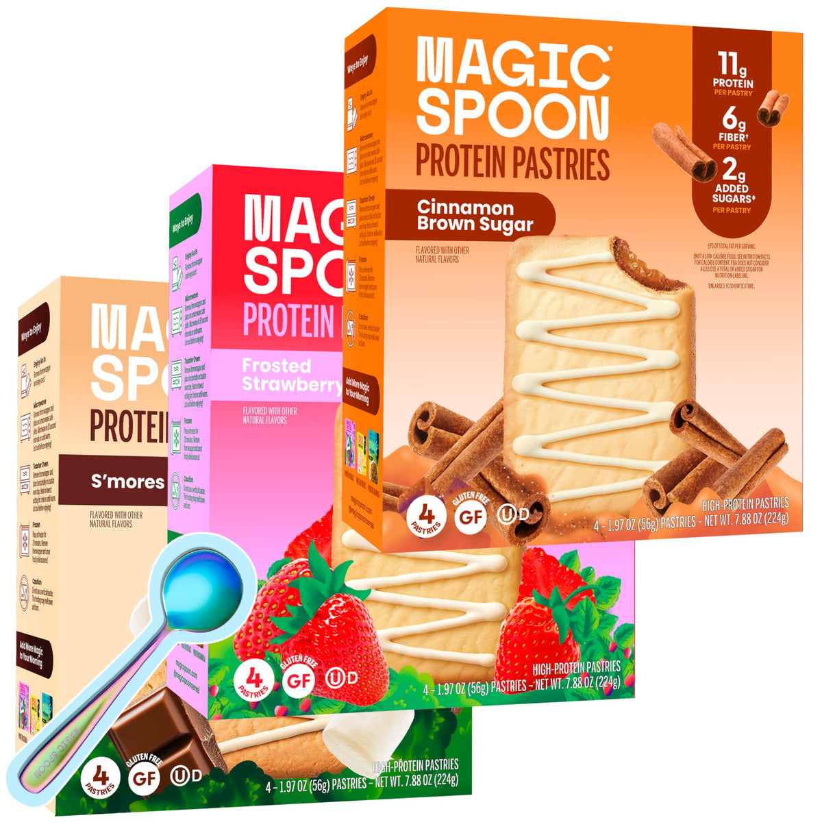 Magic Spoon High Protein Pastries – Strawberry, S'mores, Cinnamon | 11g Protein, 6g Fiber, 5g Net Carbs, 3g Sugar | Gluten Free, Grain Free, Keto Friendly – 3 Boxes (12 Pastries Total)