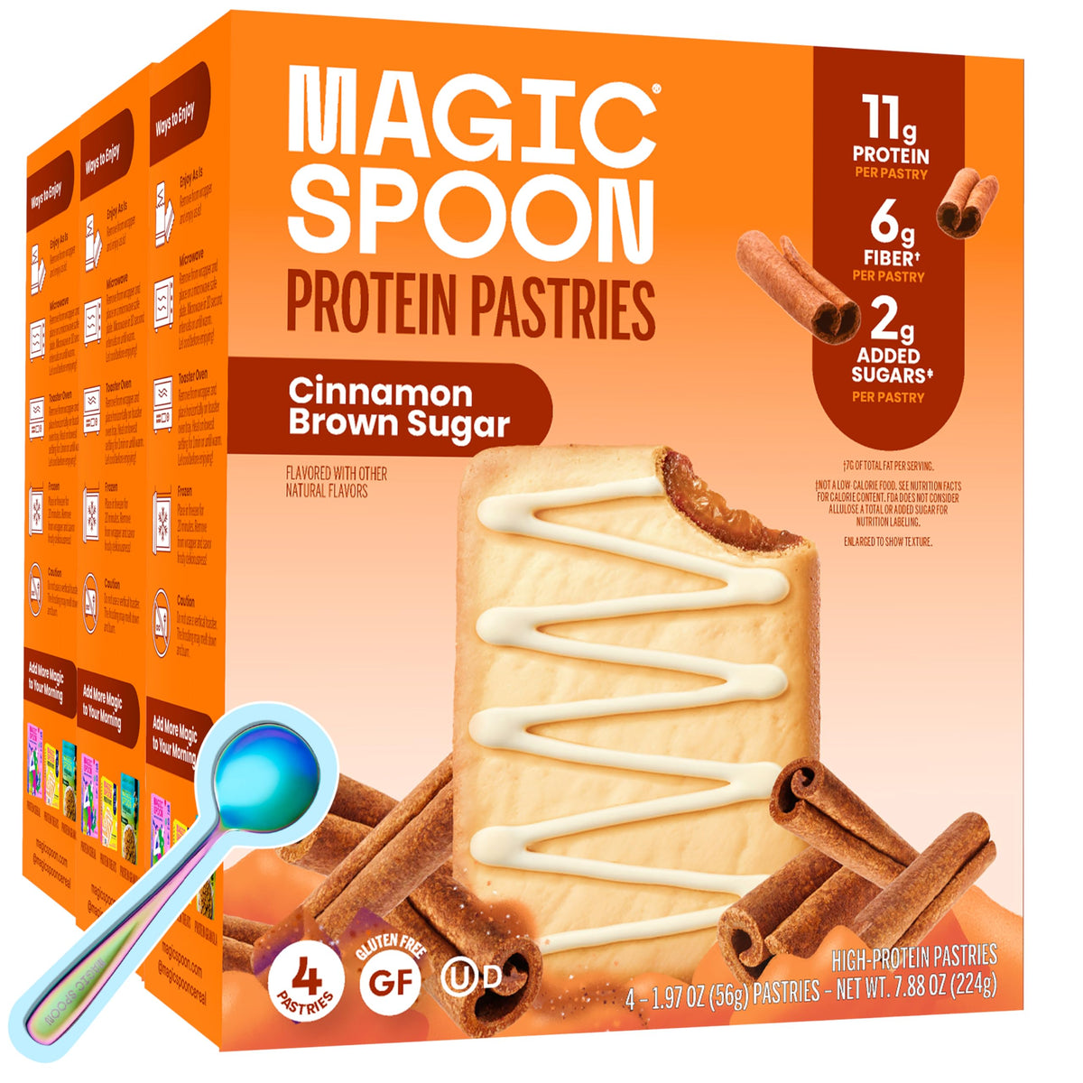 Magic Spoon High Protein Pastries Cinnamon Brown Sugar – 11g Protein, 6g Fiber, 5g Net Carbs, 3g Sugar | Gluten Free, Grain Free, Keto Friendly – 3 Boxes (12 Pastries Total)