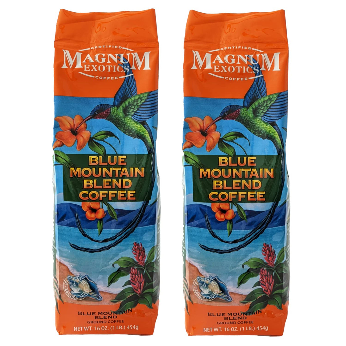 Magnum Exotics Blue Mountain Ground Coffee Blend – Light-Medium Roast, 100% Arabica, Freshly Roasted 1 lb (Pack of 2)