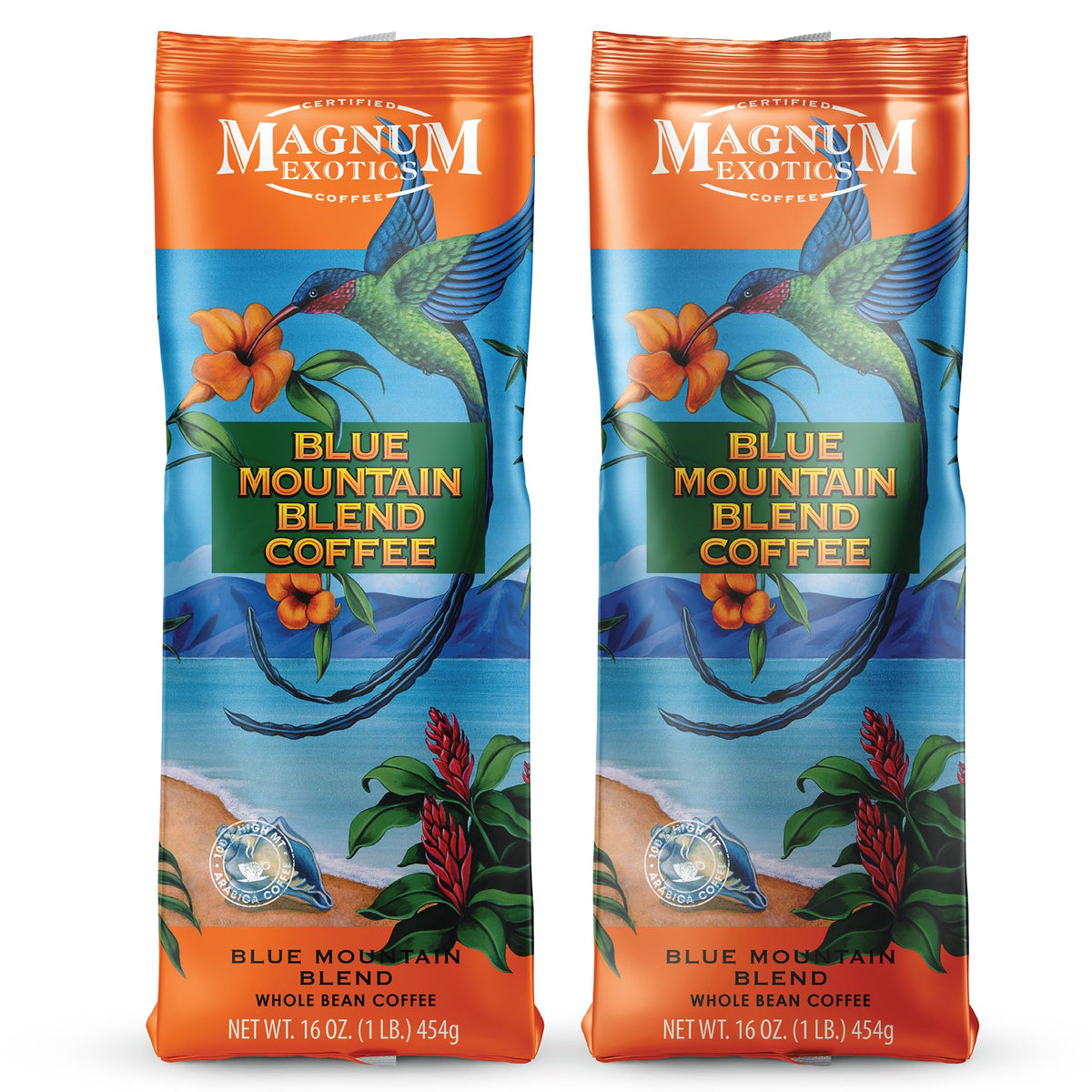 Magnum Exotics Blue Mountain Coffee Blend – 100% Arabica, Medium-Light Roast, 2×1 lb