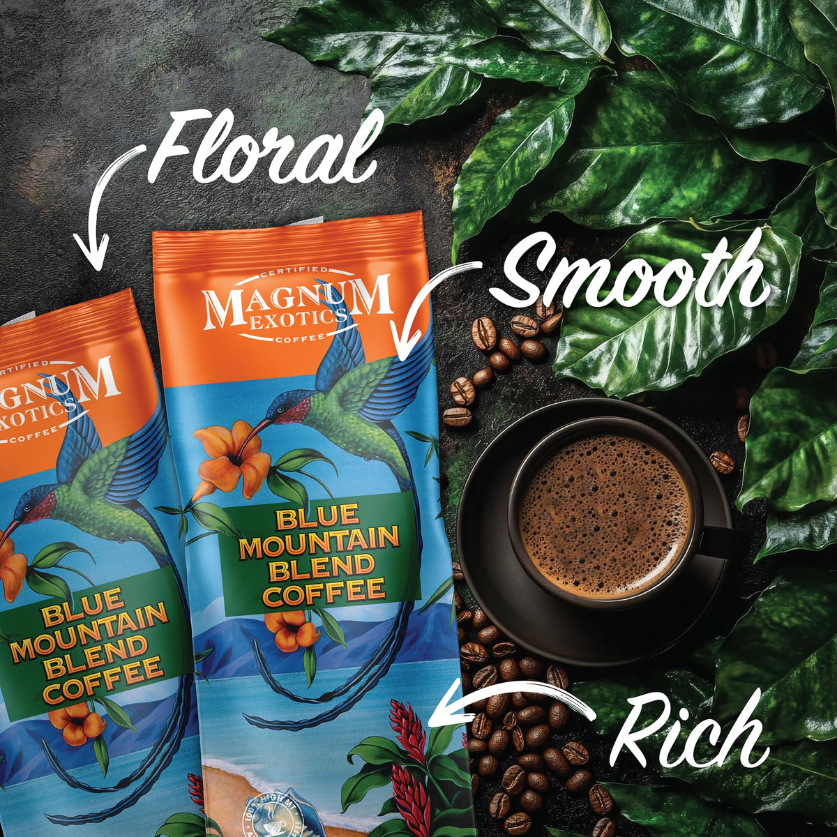 Magnum Exotics Blue Mountain Coffee Blend – 100% Arabica, Medium-Light Roast, 2×1 lb