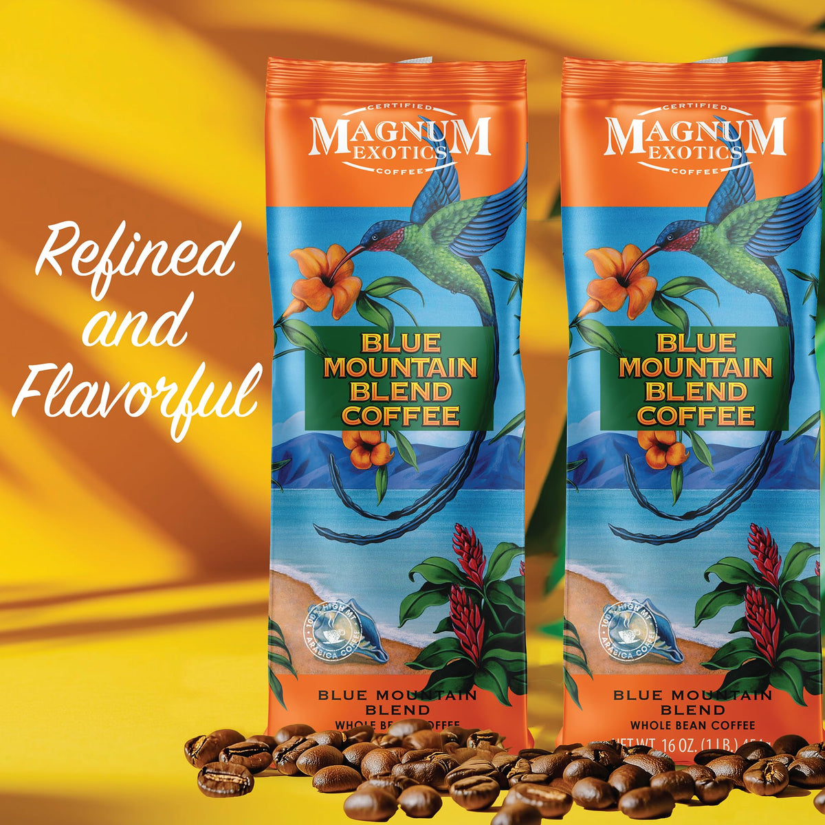 Magnum Exotics Blue Mountain Coffee Blend – 100% Arabica, Medium-Light Roast, 2×1 lb